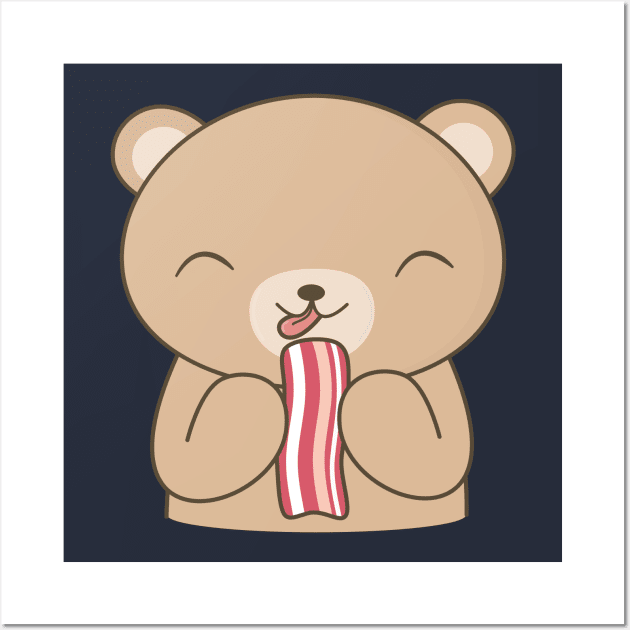 Cute Bacon Eating Bear T-Shirt Wall Art by happinessinatee